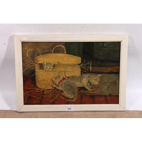 412 - HARRINGTON MANN, kittens, oil painting on canvas, signed lower right, dated indistinctly, possibly 1... 