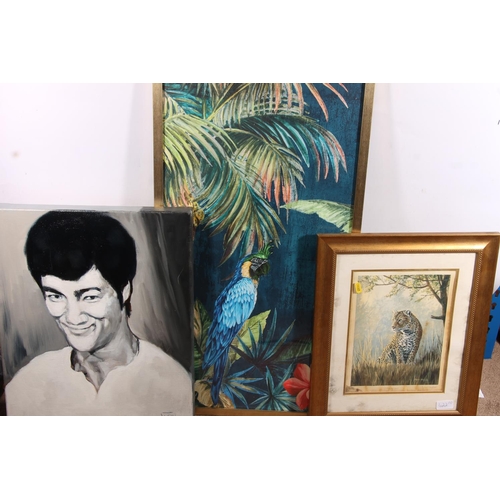 422 - K CROMBIE, The One, bust length portrait of Bruce Lee, oil painting on canvas, signed with initials ... 