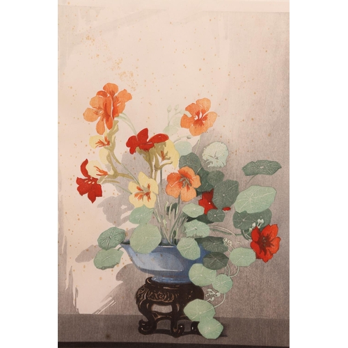 423 - ARTHUR RIGDEN READ (British 1879-1955), Nasturtiums, coloured etching, pencil signed lower right, li... 