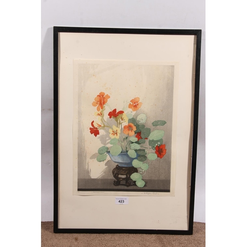 423 - ARTHUR RIGDEN READ (British 1879-1955), Nasturtiums, coloured etching, pencil signed lower right, li... 