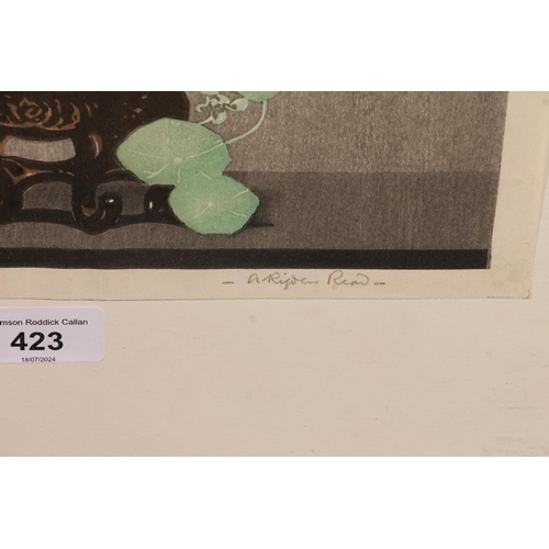 423 - ARTHUR RIGDEN READ (British 1879-1955), Nasturtiums, coloured etching, pencil signed lower right, li... 