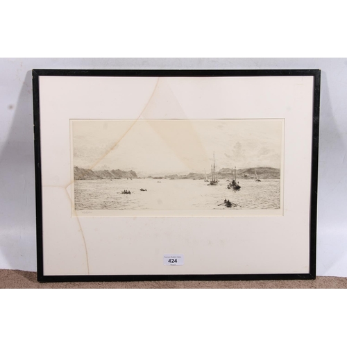 424 - WILLIAM LIONEL WYLLIE RA RBA RI RE NEAC (British 1851-1931, boats in an estuary, etching, pencil sig... 