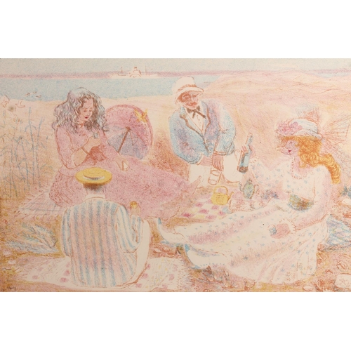 428 - EILEAN CLANCY MACDOUGALL, The Picnic, 26cm x 40cm, frame 38cm x 52cm, another and two etchings, poss... 