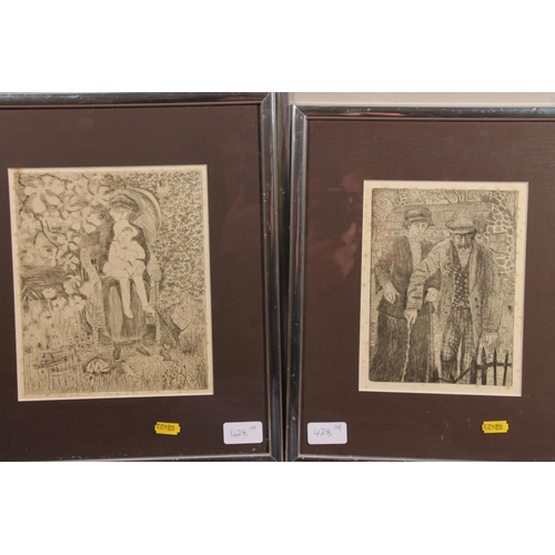 428 - EILEAN CLANCY MACDOUGALL, The Picnic, 26cm x 40cm, frame 38cm x 52cm, another and two etchings, poss... 