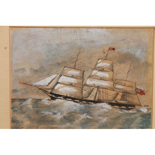 430 - 19TH CENTURY SCHOOL, North & Star Imperial triple masted sailing ship, gouache, 17cm x 21cm, fra... 