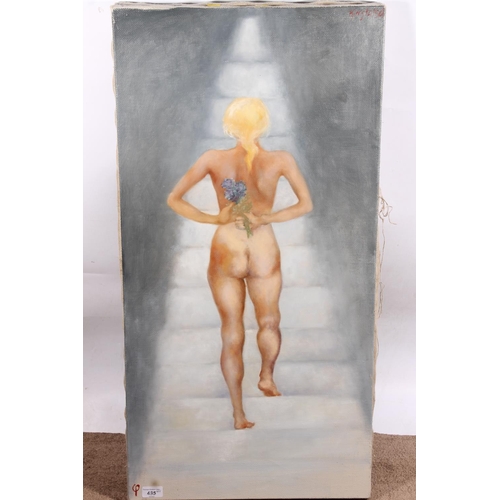 435 - NATASHA KIMSTATSCH, nude female figure, oil painting on canvas, signed upper right, 90cm x 45cm.