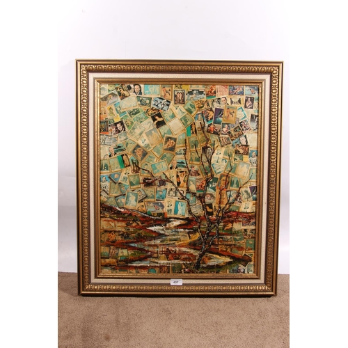 437 - RAFFI, tree and river with stamps, mixed media, signed and dated '78 lower right, 60cm x 50cm, frame... 