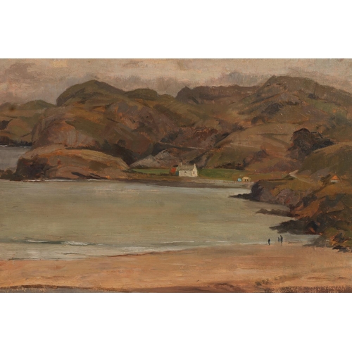 438 - SCOTTISH or IRISH SCHOOL, white house in a bay, oil painting, unsigned, 24cm x 34cm, frame 41cm x 51... 