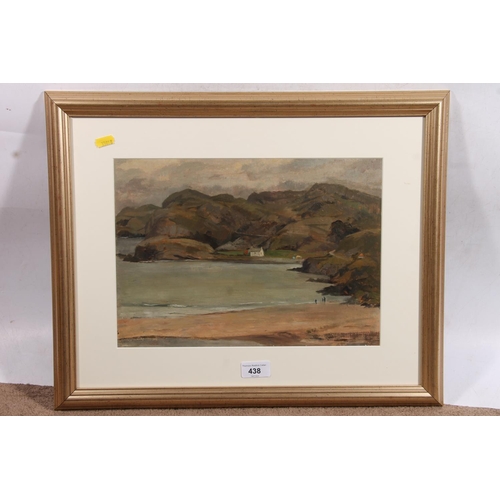 438 - SCOTTISH or IRISH SCHOOL, white house in a bay, oil painting, unsigned, 24cm x 34cm, frame 41cm x 51... 