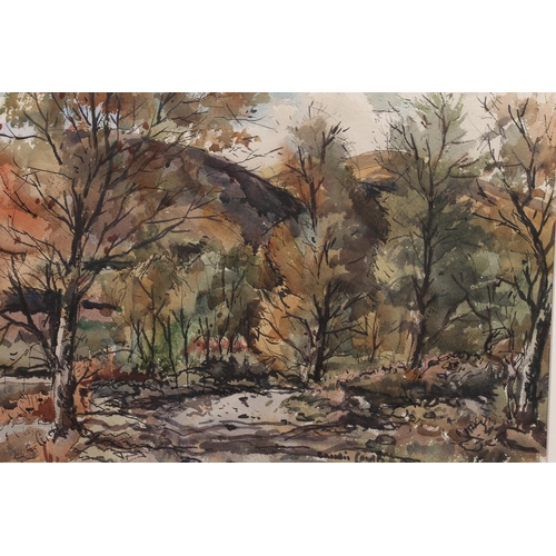 439 - COWIE, woodland landscape, watercolour and ink, signed indistinctly lower mid right, 33cm x 43cm, fr... 