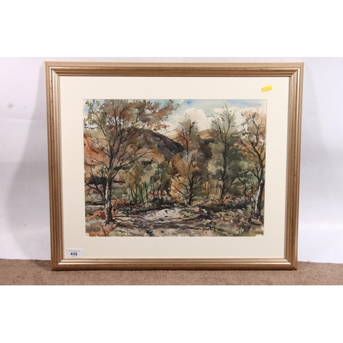 439 - COWIE, woodland landscape, watercolour and ink, signed indistinctly lower mid right, 33cm x 43cm, fr... 