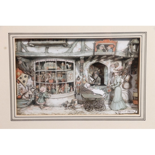 443 - ANTON PIECK, two three-dimensional papercut interior scenes, 13cm x 21cm, frames 37cm x 44cm. (2)