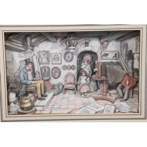 443 - ANTON PIECK, two three-dimensional papercut interior scenes, 13cm x 21cm, frames 37cm x 44cm. (2)