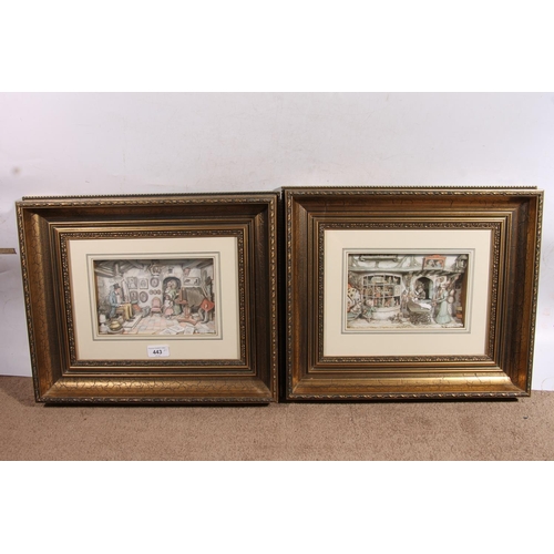 443 - ANTON PIECK, two three-dimensional papercut interior scenes, 13cm x 21cm, frames 37cm x 44cm. (2)