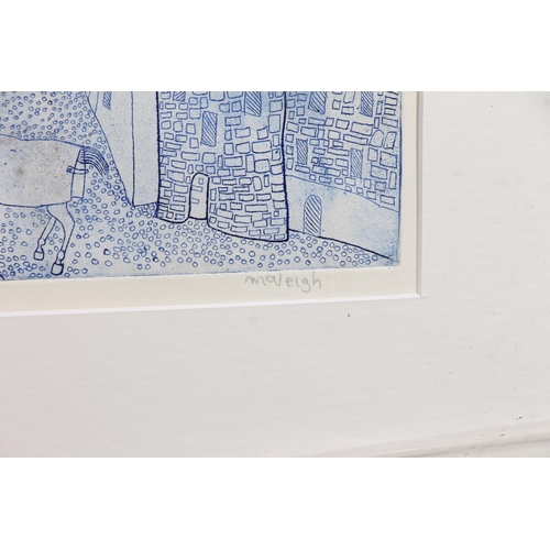 445 - MICHAEL MCVEIGH (Scottish b1957), Linlithgow, blue tone etching, pencil signed lower right, limited ... 