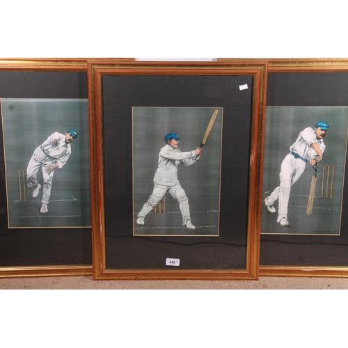 449 - ALBERT CHEVALLIER TAYLER (English 1862-1925), three cricket themed prints, 36cm x 24cm, frames 62cm ... 