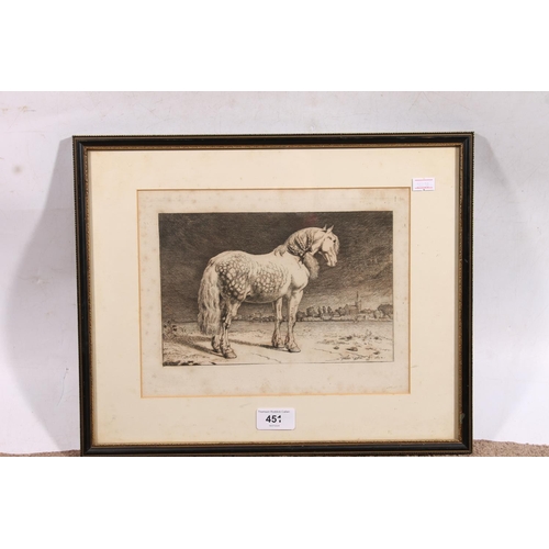 451 - After PAULUS POTTER (Dutch, 1625-1654), horse before a church 1652, etching, signed to the plate low... 