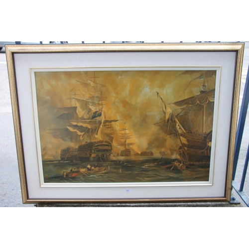 436 - LOUIS SAVELLA, Battle of Malta Valetta, oil painting on canvas, signed lower left, 60cm x 90cm, fram... 