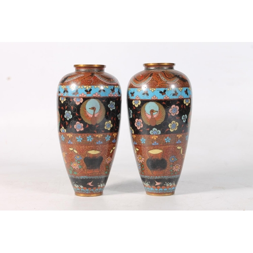 179 - Pair of Japanese cloisonné vases, 18.5cm.