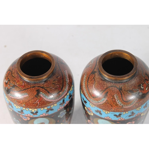 179 - Pair of Japanese cloisonné vases, 18.5cm.