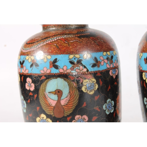 179 - Pair of Japanese cloisonné vases, 18.5cm.