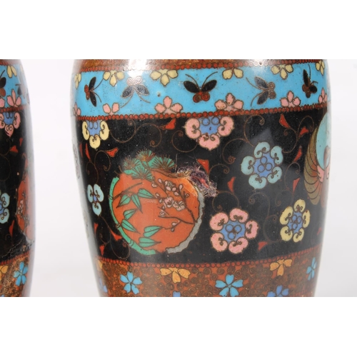 179 - Pair of Japanese cloisonné vases, 18.5cm.