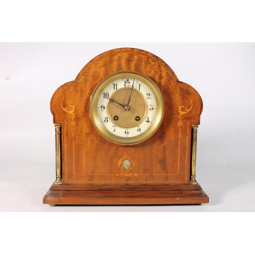 194 - Late Victorian mahogany mantel clock, inlaid with boxwood stringing, 29cm high.