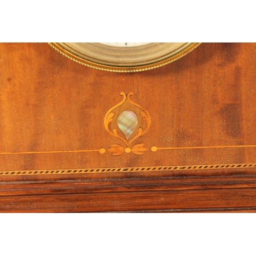 194 - Late Victorian mahogany mantel clock, inlaid with boxwood stringing, 29cm high.