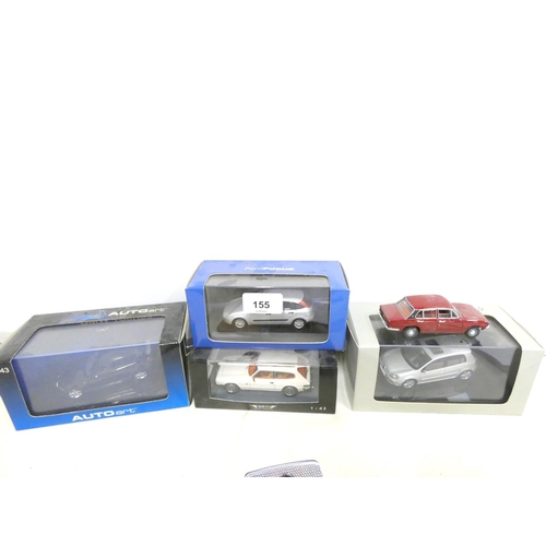 155 - Various boxed diecast cars including Ford Focus, Scimitar, BMW.