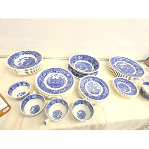 185 - Part Adam's Ironstone pattern English scene, blue and white breakfast set.