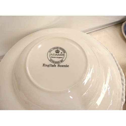 185 - Part Adam's Ironstone pattern English scene, blue and white breakfast set.