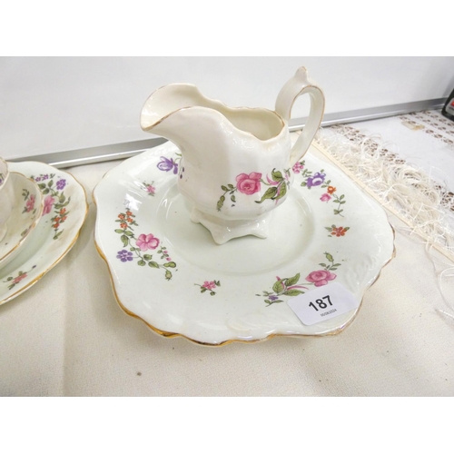 187 - Antique floral decorated part teaset.