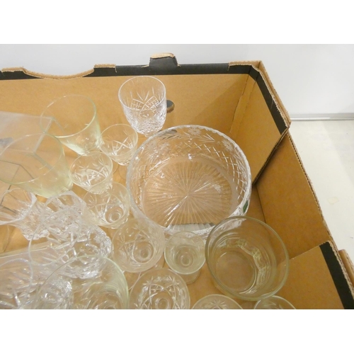 193 - Large box of various glassware to include vases, tumblers etc.