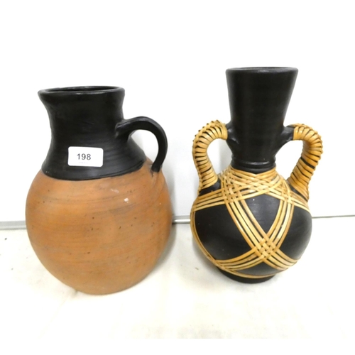 198 - Stoneware twin handled vase and a  jug.  (2)