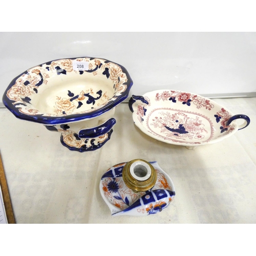 208 - Mason's Mandalay bowl, Mason's Brocade dish, and a Imari candlestick.