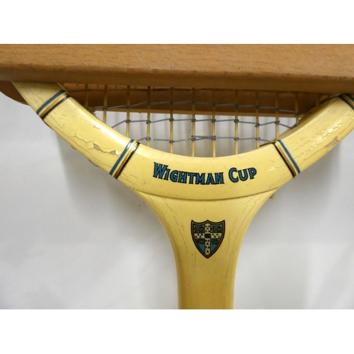 215 - Two vintage Grays of Cambridge rackets in presses including Wightman Cup.