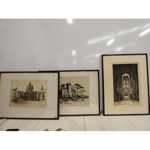 240 - Three pencil signed J. Albany Howard etchings to include King College Aberdeen, Craigmillar Castle, ... 