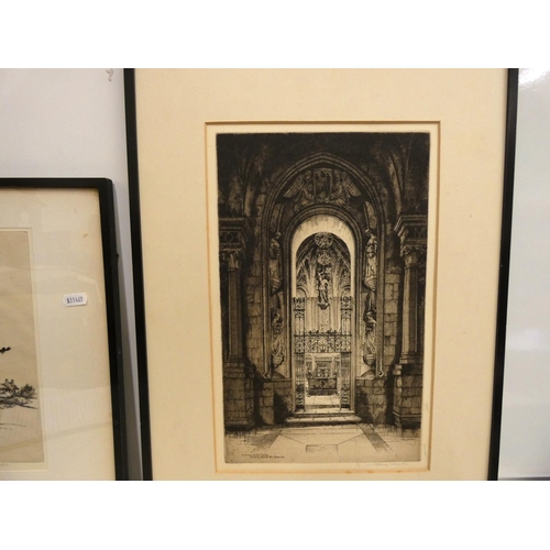 240 - Three pencil signed J. Albany Howard etchings to include King College Aberdeen, Craigmillar Castle, ... 