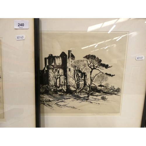 240 - Three pencil signed J. Albany Howard etchings to include King College Aberdeen, Craigmillar Castle, ... 