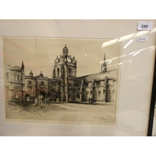 240 - Three pencil signed J. Albany Howard etchings to include King College Aberdeen, Craigmillar Castle, ... 