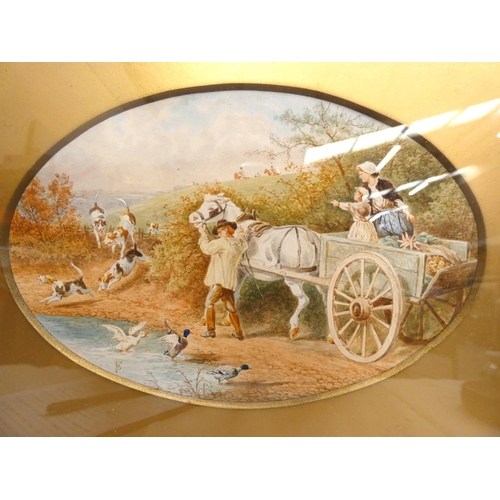 265 - F BHorse and Cart being startled by the Hounds.Signed with initials, watercolour.