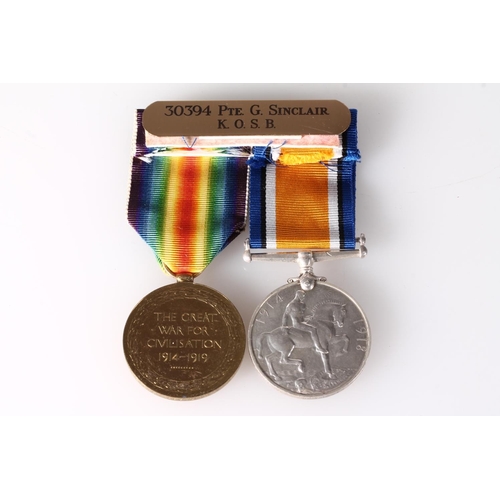 1225 - Medals of 30394 Private G Sinclair of the Kings Own Scottish Borderers KOSB comprising WWI war medal... 