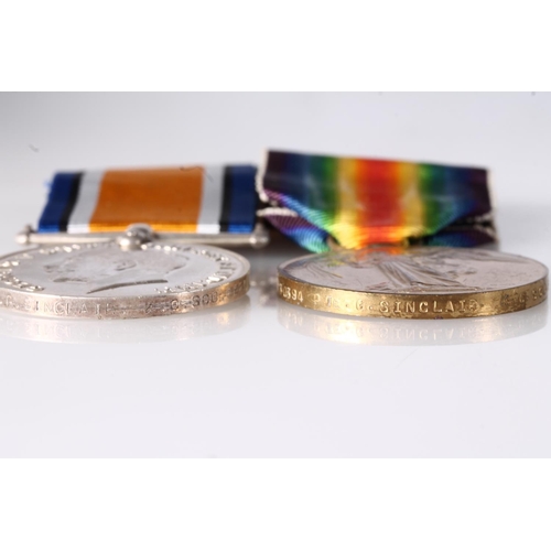 1225 - Medals of 30394 Private G Sinclair of the Kings Own Scottish Borderers KOSB comprising WWI war medal... 