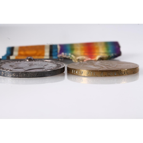 1233 - Medals of 31497 Private J Brannan of the Gordon Highlanders comprising WWI war medal and victory med... 