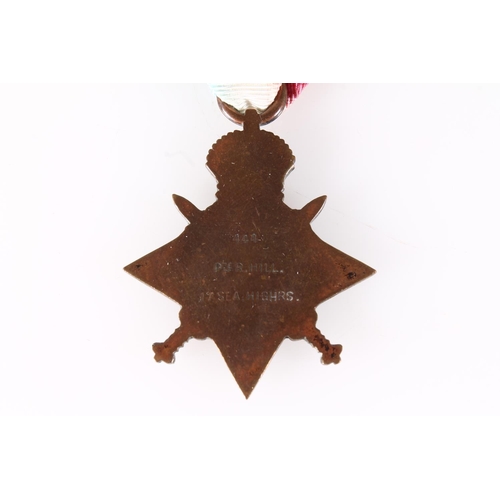 1297 - Medal of 444 Private R Hill of the 1st Battalion Seaforth Highlanders comprising WWI 1914 Mons star ... 