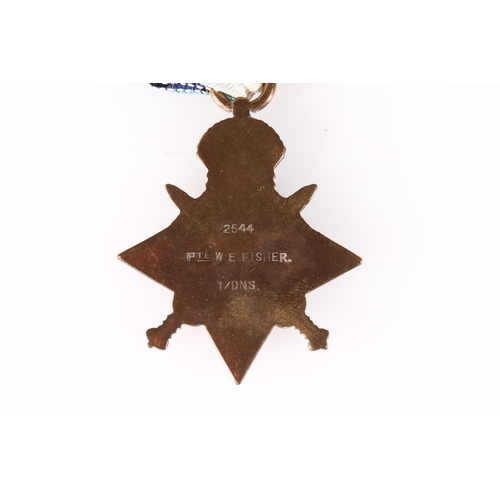 1313 - Medal of 2544 Private W E Fisher of the 1st Dragoons (Royal Dragoons) comprising WWI 1914 Mons star ... 