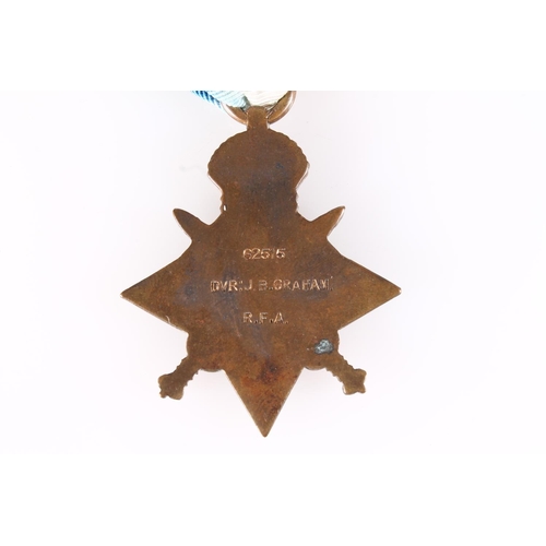 1318 - Medal of 62515 Driver J B Graham of the Royal Field Artillery comprising WWI 1914 Mons star [62515 D... 