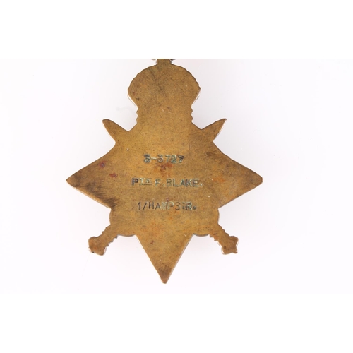 1321 - Medals of 313727 Private Frederick Charles Blake of the 1st Battalion Hampshire Regiment, who died 4... 