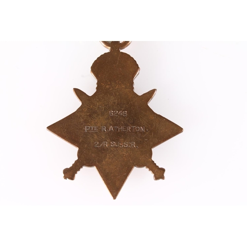 1322 - Medal of 6246 Private A Atherton of the 2nd Battalion Royal Sussex Regiment comprising WWI 1914 Mons... 