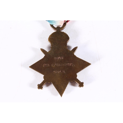 1328 - Medal of 6848 Private G Weatherby of the Yorkshire Regiment comprising WWI 1914 Mons star [6848 PTE ... 